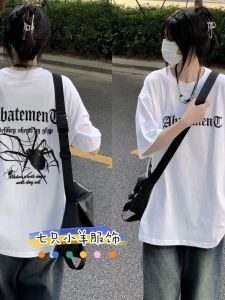 American Street Stylish Niche Style Ins Fashion Brand T-shirt Female Heavy Weight Pure Cotton Trendy Cool Loose Short Sleeve T-shirt Men