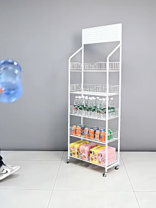 Commercial Supermarket Shelf Display Rack 4-5 Tier Supermarket Shelves Snack Shelf Beverage Small Food Toy Display Stand Kitchen Organizer Storage Rack with Wheels Kitchen