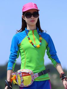 Outdoor Quick-Dry Clothes Womens Spring and Autumn Color Matching Stand-up Collar Long Sleeve T-shirt Fashion Hiking Sports Half Zipper Quick-Dry Clothes