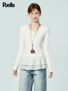 puella | Round Neck Design Flower Border Stitched Long Sleeve Top