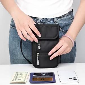 Portable Crossbody Bag Travel Passport Document Bag Multi-Function Ticket Card Storage Bag Oxford Cloth Neck Hanging Phone Bag