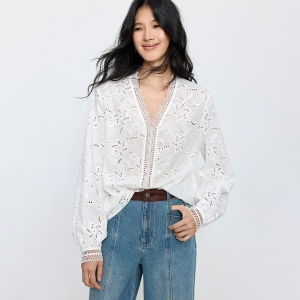 Lily | Elegant French-Style Lace Hollow Out Voile Blouse