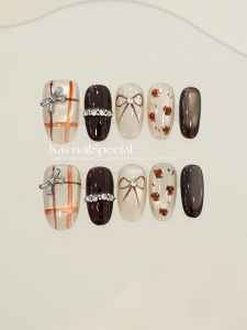 Moka Diary Handmade Japanese Style Short Nail Ballet Shoes Polka Dot Sweet Temperament Style Wearable False Nails Oval Shape