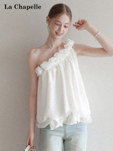 La Chapelle | French 3D Flower Off-Shoulder Tank Top for Summer Slim Fit