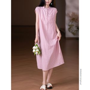 XIAOER | Elegant Cotton Woven Stripe Dress