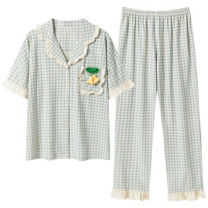 MiiOW | Couples Cotton Pajamas Short Sleeve Thin Home Clothes Set Spring Summer Casual Style Comfortable Breathable Sleepwear