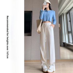 Grey Sports Pants Womens High Waist Slimming Loose Casual Straight Leg Sweatpants Slit Wide Leg Pants Spring Autumn New Arrival