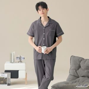 MiiOW | Bộ đồ ngủ cotton nguyên chất MiiOW dành cho nam mùa hè 2025 Áo sơ mi tay ngắn quần dài thường ngày thoải mái thoáng khí