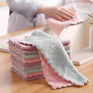 Dish Cloth Absorbent Cloth Non Stick Oil Scouring Pad Kitchen Dish Towel Cleaning Cloth Table Microfiber Towel