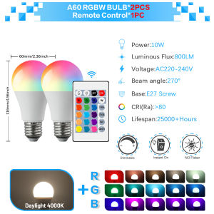 2PCS 20W 15W 10W RGBW E27 LED Light RGB LED Bulb Light Lampada Changeable Colorful RGBW LED Lamp With IR Remote Control 220V