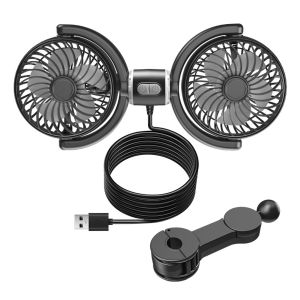 【Vktech】Dual Head Car Rear Headrest Fan 360  Rotatable USB Car Electric Cooling Fan Car Neck Cooler Fan for Car Vehicle SUV RV
