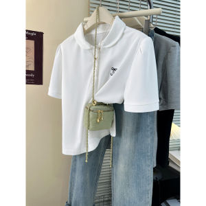 เสื้อยืดแขนสั้นคอตุ๊กตาผูกโบว์ปักลายฤดูร้อน ทรงหลวม ทรงเข้ารูป เสื้อเชิ้ตแขนสั้น แฟชั่น เสื้อยืดผู้หญิง