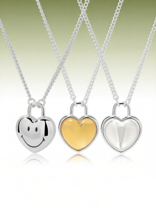 Two-sided Smile Heart Pendant Necklace with White & Yellow Crystal