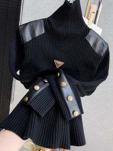 UYFY | Elegant Black High Neck Long Sleeve Knit Sweater for Women