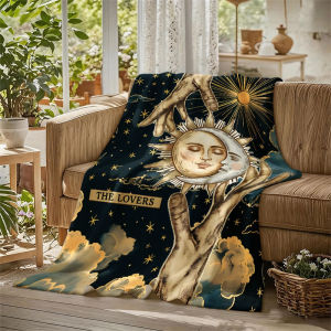 BILIBILI | Tarot Lovers Sun Moon Hands Flannel Blanket Perfect for Sofa Office Bed Travel Sleep Read Relax Camping Four Season Use