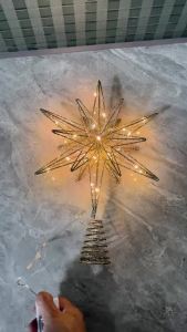 Christmas Tree Toppers Star With LED String Lights Ornaments For Christmas Home Party Decoration Festival Party New Year