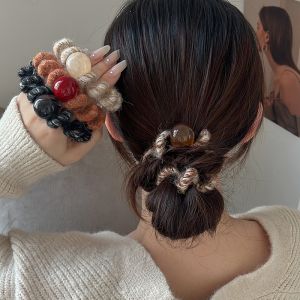 ยางรัดผมทรงหัวเข็มขัดยืดหยุ่นสูงสำหรับผู้หญิง แฟชั่น ทนทาน ไม่ทำลายผม สายโทรศัพท์ ตกแต่งผม ยางยืด วัสดุโพลีเอสเตอร์