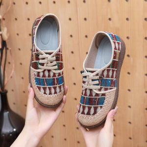 รองเท้าผ้าสไตล์ปักกิ่งแบบเก่ารองเท้าชั้นเดียวสำหรับผู้หญิงรองเท้าฟิชเชอร์แมนน้ำหนักเบาระบายอากาศได้ดีกันลื่นรองเท้าคุณแม่ลำลองย้อนยุคพื้นนิ่มแบบสวมเท้าสำหรับผู้หญิง