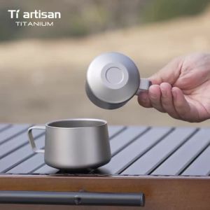 Tiartisan 200ML Pure Titanium Coffee Cup Double Wall Tea Mug Espresso Cup Outdoor Camping Lightweight Portable Drinkware