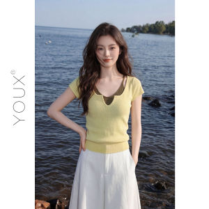 YOUXIANG | Áo Thun Len Đan Giả Hai Mảnh Sang Trọng