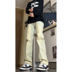 กางเกงยีนส์ทรงหลวมเอวสูงสำหรับผู้ชาย ทรงตรง ทรงหลวม ทรงเข้ารูป สไตล์อเมริกัน กางเกงขายาวทรงขาบาน ทรงเข้ารูป