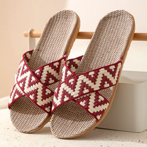 รองเท้าแตะผ้าลินินแบบสวมใส่ในบ้านสำหรับฤดูร้อนปี 2024 สำหรับคู่รัก ทรงลำลอง สวมใส่สบาย ระบายอากาศได้ดี สำหรับทั้งชายและหญิง