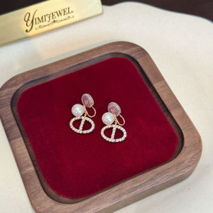 Elegant Pearl Full Diamond Clip-On Earrings Sophisticated Luxury White Enhancing Versatile High-End Feeling Personality Style