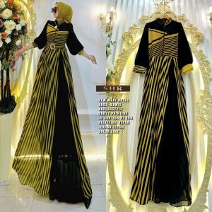 SHR Baju Maxi Dress Gamis Set Hijab Korean Style Muslimah Model Salur By Shr. Nazra Sha