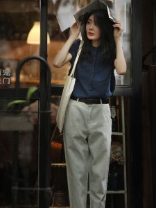 Áo Sơ Mi Vải Lanh Cotton Dáng Rộng Tay Ngắn Mùa Hè Mới Phong Cách Nghệ Thuật Cổ Polo Cài Nút Dài Thường Màu Trơn