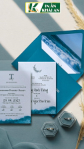 Thiệp cưới phong cách biển xanh hiện đại giấy gân thơm cao cấp | in tối thiểu 200 thiệp - KA-08