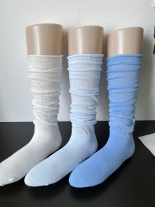 White Cuffed Ankle Socks Womens Spring Summer Thin Cotton Splice Grey Mid-Calf Ballet Style Light Blue Over-The-Knee Socks