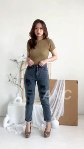 Celana Sobek Boyfriend Jeans - Celana BF Full Ripped Jeans LM (Ada Lapisan)