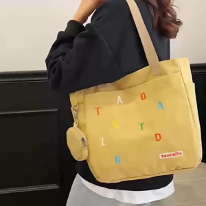 EERSHENSHI  กระเป๋าโทตผ้าแคนวาสแฟชั่นใหม่ปี พิมพ์ตัวอักษร ขนาดใหญ่ ใส่ได้เยอะ เหมาะสำหรับการเดินทางและใช้งานประจำวัน