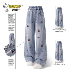 Snoopy | Quần Jean Thêu Ống Đứng Mỏng Cho Bé Gái
