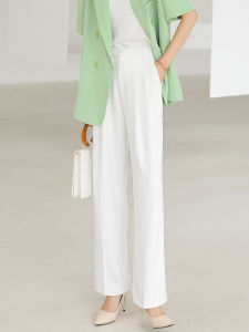 White High Waist Wide Leg Pants Womens Summer New Straight Slimming Chiffon Draping Floor-Length Suit Long Trousers