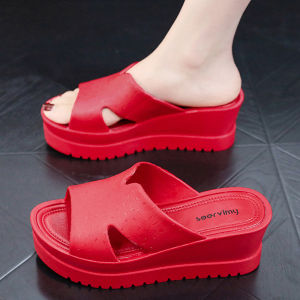 Wedge Slippers Womens Summer New Arrival Non Slip Casual Outdoor Height Increasing Slippers Waterproof Beach Thick Sole Slippers