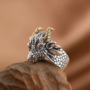 Cincin Elegan Desain Naga Godzilla Tanduk Kuning (Adjustable)
