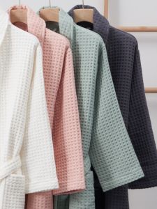 Hotel Japanese Style Fall and Winter Four Seasons Pure Cotton Waffle Bathrobe Water-Absorbing Quick-Drying Bathrobe Men and Women Couple Homewear Night-Robe