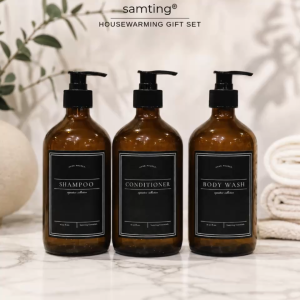 Amber Bottle Set 500ml 3pcs | Pump Dispenser | Bathroom Organizer | Housewarming Gift Set (Empty)
