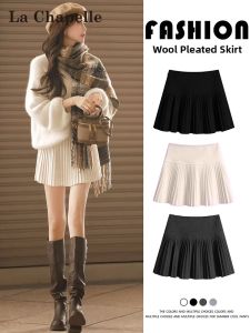 La Chapelle | French Style Sweet Pleated Plaid A-Line Mini Woolen Skirt