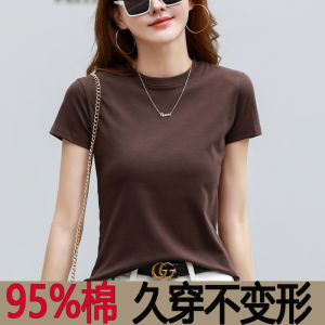 Pure Cotton Short Sleeve T-Shirt Womens Summer New American Small Collar Half Sleeve Basic Style Top Korean Version Slim Fit