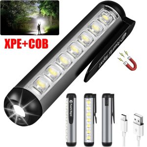 KEBIDU Mini LED Flashlight XPE + COB Lamp Beads Ultra Bright Torch with Clip Work Light Waterproof USB Rechargeable Flashlight