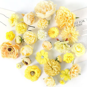 Yellow Artificial Flowers Heads Silk Fake Flowers for Home Decor Party Wedding Decoration DIY Craft Gifts Garland Accessories
