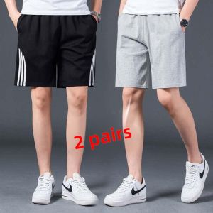 Mens Cotton Sport Pants Summer Loose Casual Breathable Pure Color Running Straight Five-Quarter Length plus Size Fashion Urban