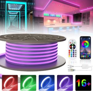 Seville RGB LED Neon Rope Light Waterproof LED Neon Light Strip Multi Color with Bluetooth App Remote Music Sync 220V Neon Flexible Strip Light Dimmable for Outdoor Indoor Decor