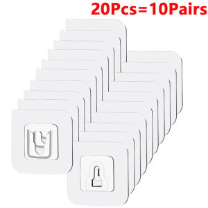 20 Pairs Strong Sticky Lnvisible And Traceless Buckle Hooks Hung Double Sided Patch Hook Buckle Transparent Adhesive Wall Hooks