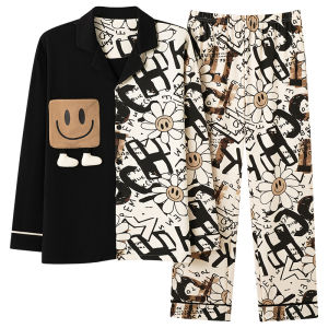 miiow | Pure Cotton Catman Sleepwear Set For Men Spring Autumn Long Sleeve Long Pants Home Leisure Comfortable Breathable Sweat Absorbent