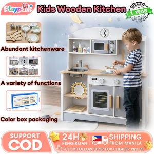 Kids Wooden Kitchen Japanese Style White Montessori Playset with 30+ Food Simulation Toys for Pretend Cooking (3-6Y)