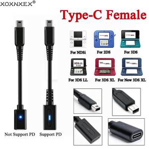 USB C Female Charger Converter Cable For NDSi 3DS 2DS XL LL New3DSXL Handheld Game Console PD Charging Adapter With LED Light
