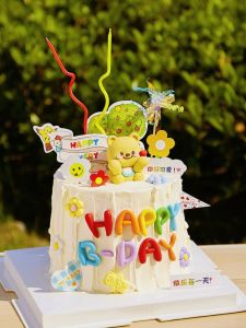Birthday Cake Decoration Plugin Cartoon Letters Boy Girl Childrens Party Butter Bear Mascot Festive Supplies Gift